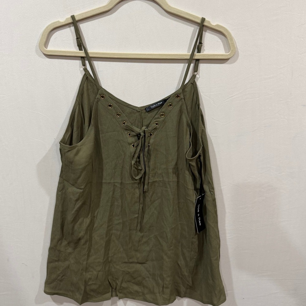 Doe & Rae Womens Olive Green Lace Up V-Neck Grommet Cami Tank Top 9648T Medium
